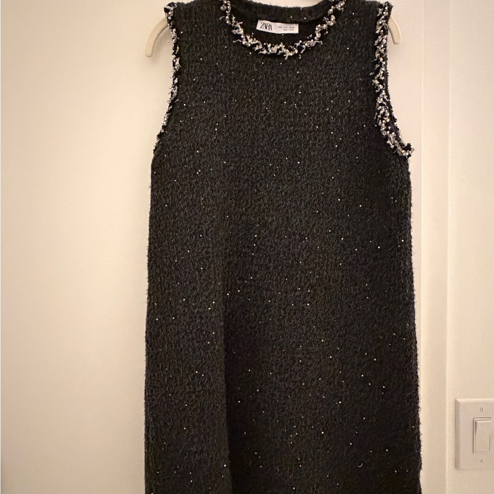 Zara Black and White Tweed Mini Dress